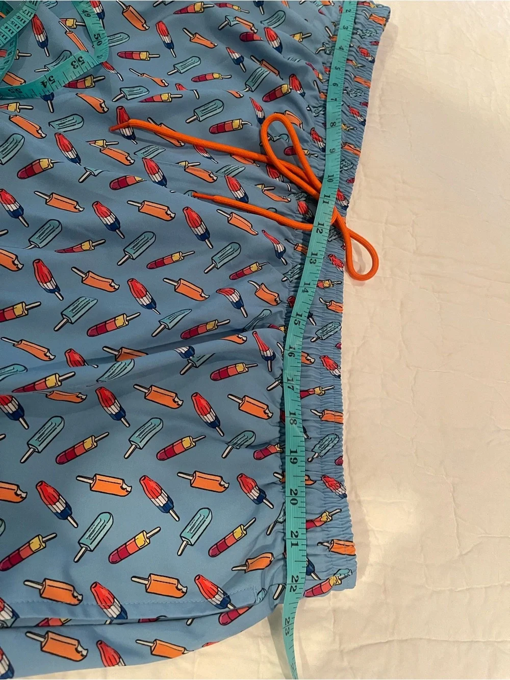 Caribbean Blue Swim Trunks with Orange Drawstring